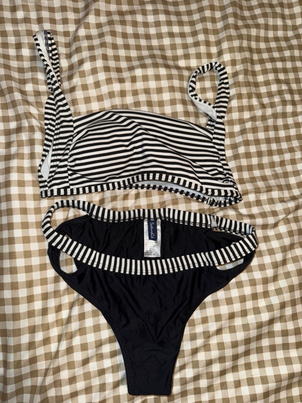 Splendid Black and White Striped Bikini Set
